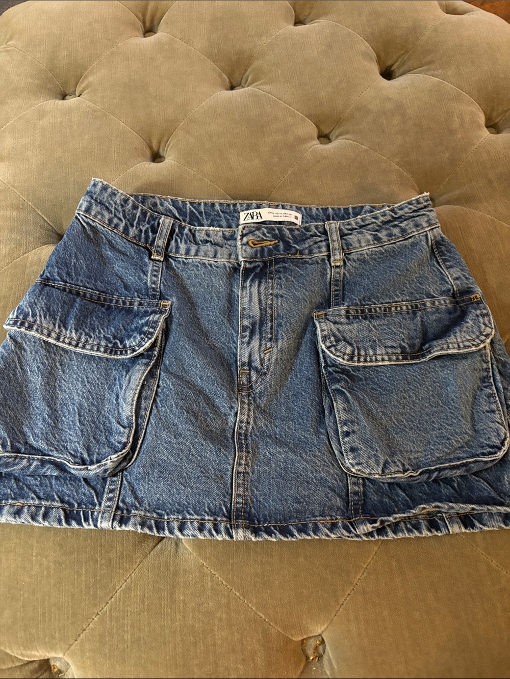 Zara Blue Denim Mini Skirt with Front Cargo Pockets
